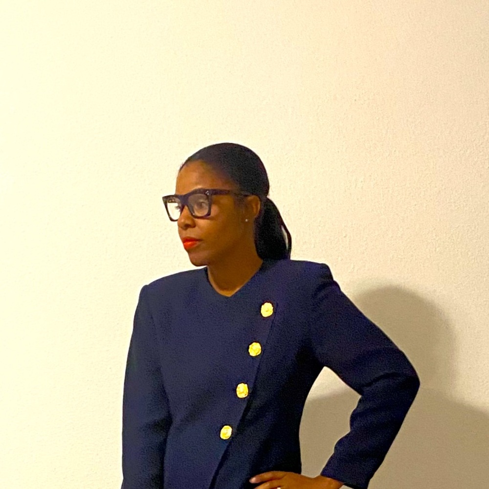 Navy blue vintage blazer with pearl buttons